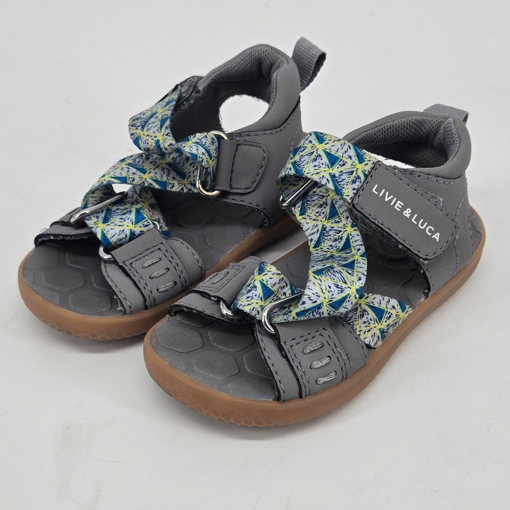 Livie And Luca Ziggy Gray Geometric Straps Toddler Sandals Comfort Size 6 EUC